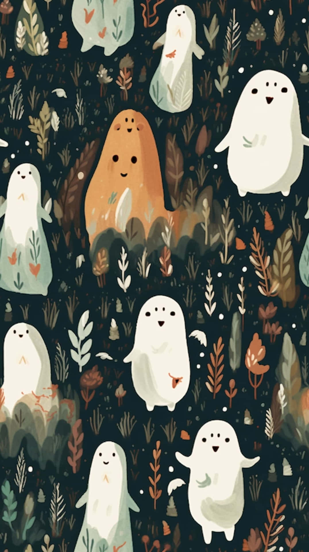 Vintage_ Halloween_ Ghost_ Pattern Wallpaper