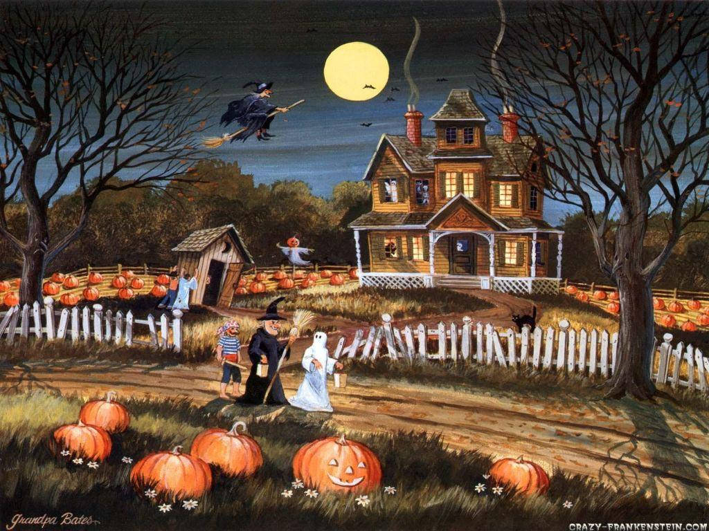 Vintage Halloween Ghost Town Wallpaper