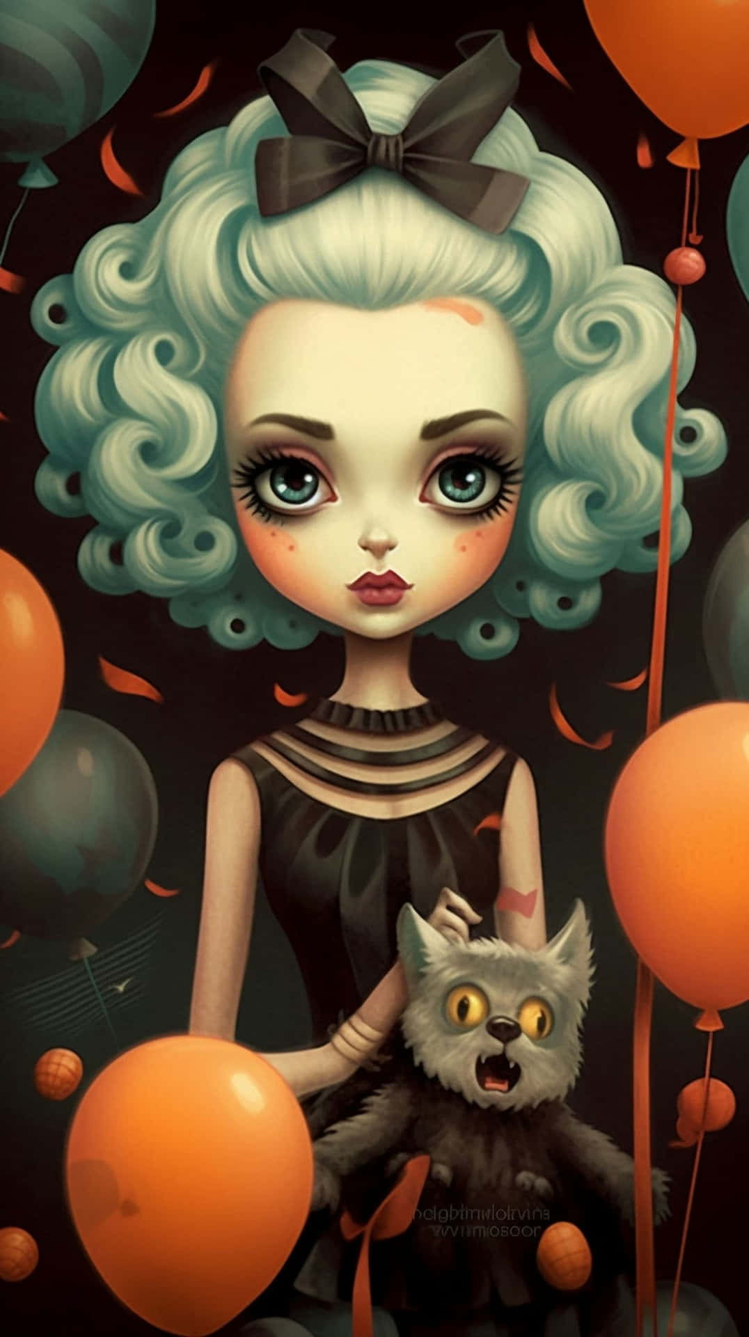 Vintage Halloween Gothic Girl With Cati Phone Wallpaper Wallpaper
