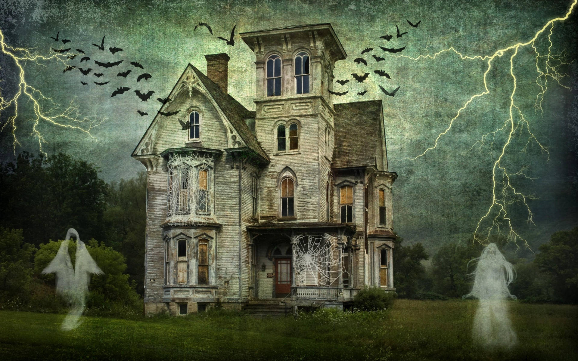 Vintage Halloween Haunted House Wallpaper