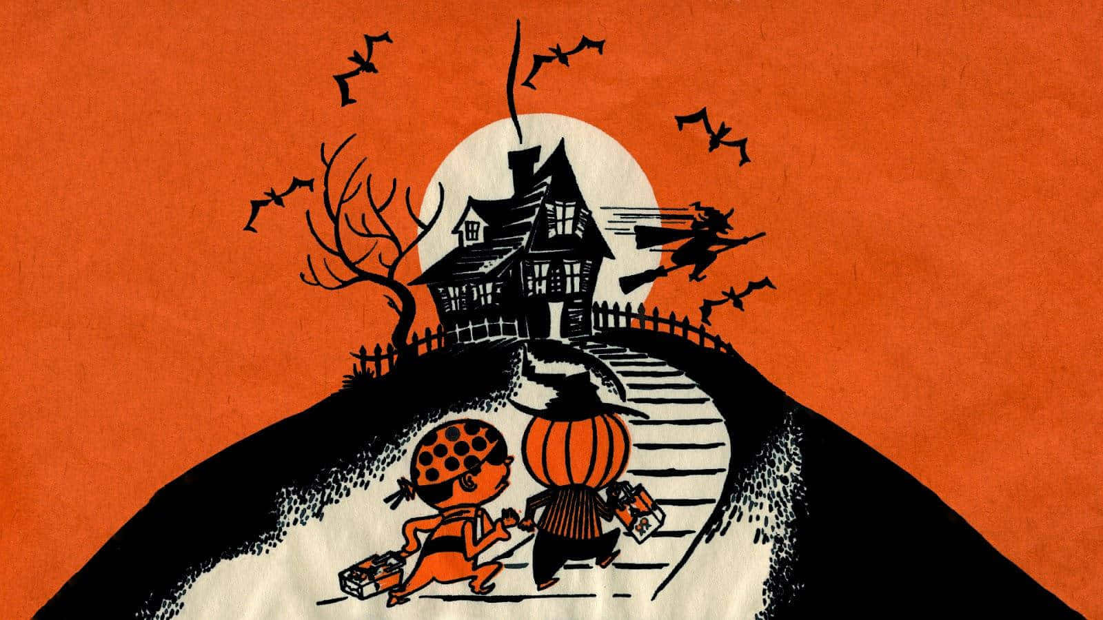 Vintage Halloween Kids Trickor Treating Wallpaper