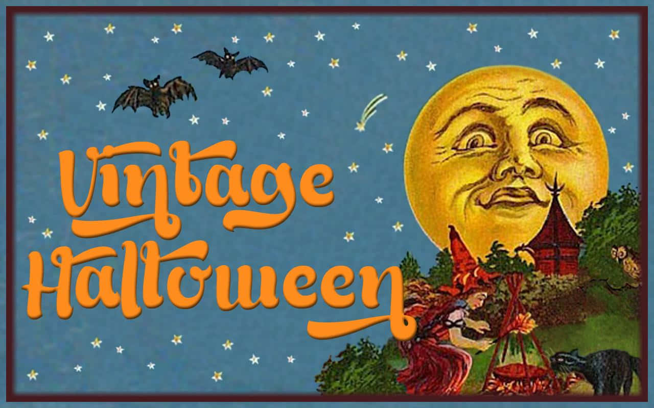 Vintage Halloween Moonand Witch Wallpaper