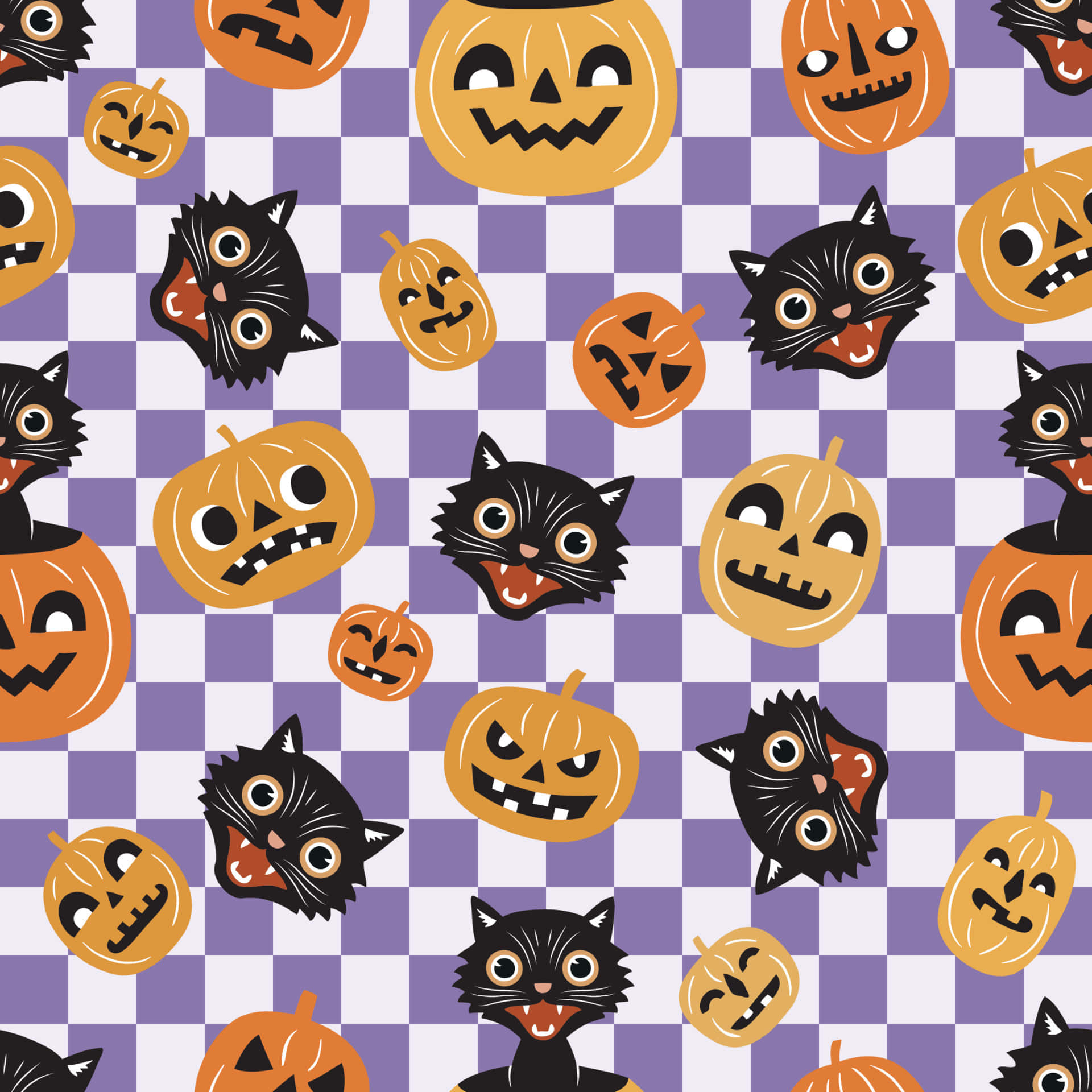 Vintage Halloween Pattern Cats Pumpkins Wallpaper