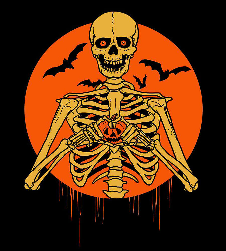 Vintage Halloween Skeletonand Bats Wallpaper