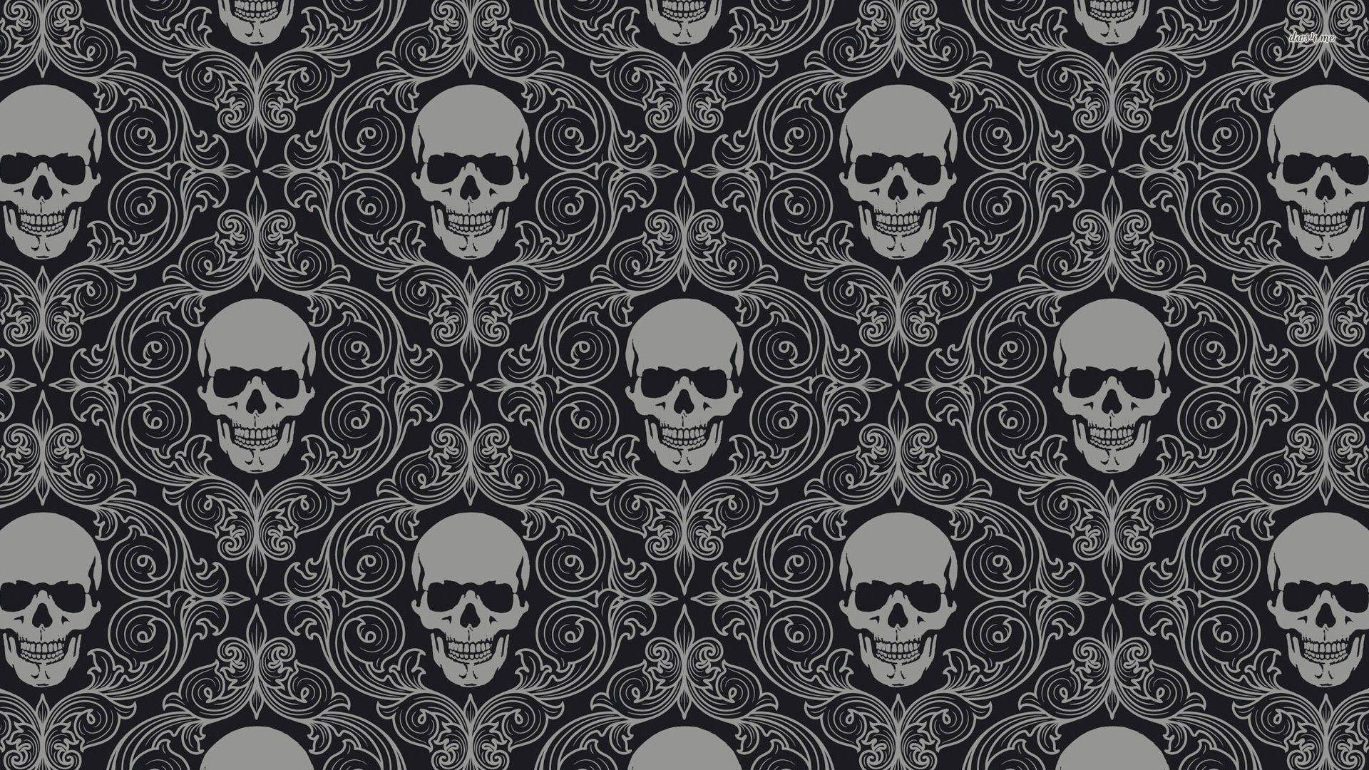 Vintage Halloween Skull Pattern Wallpaper