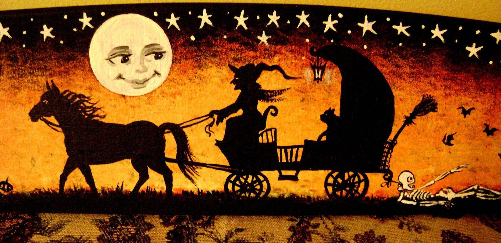 Vintage Halloween Witch In Carriage Wallpaper