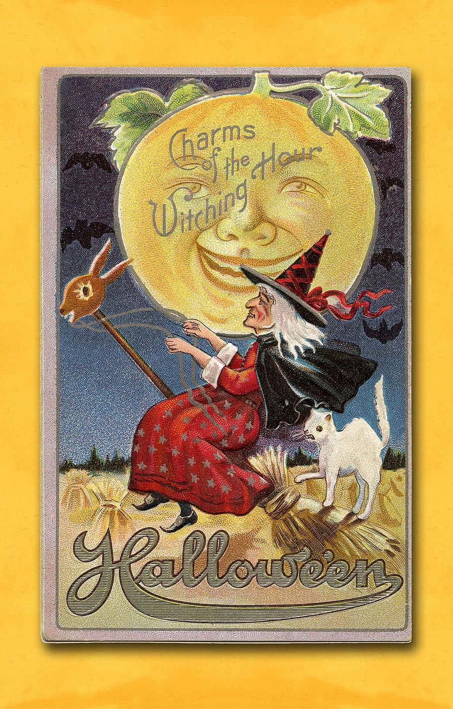 Vintage Halloween Witch Postcard Wallpaper