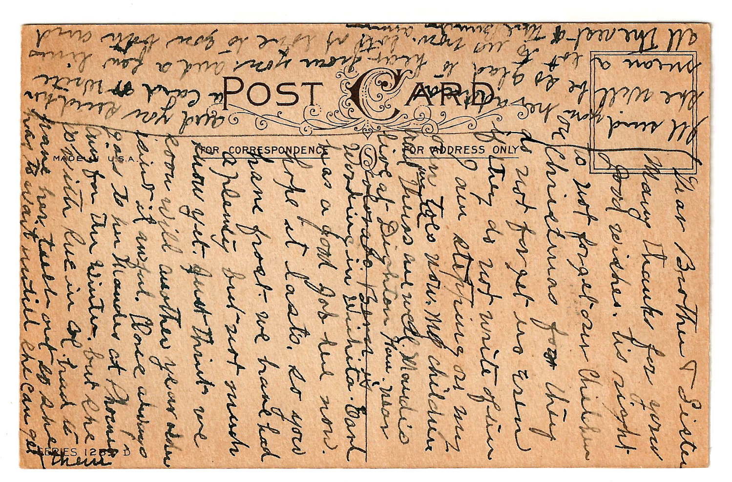 Vintage Handwritten Postcard Back PNG