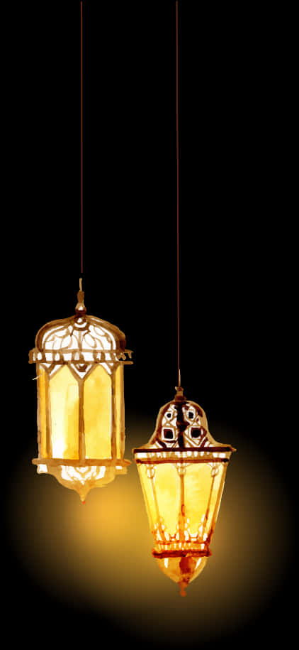 Vintage Hanging Lanterns Illuminated PNG