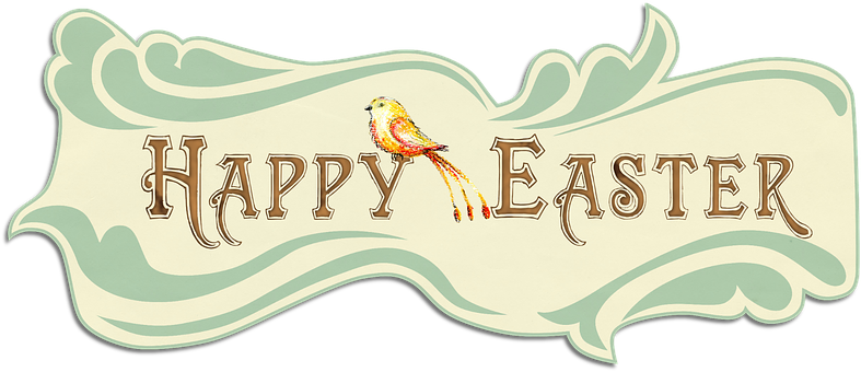 Vintage Happy Easter Bannerwith Bird PNG