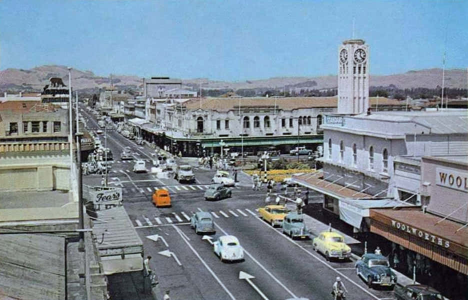 Vintage Hastings New Zealand Street Scene Wallpaper