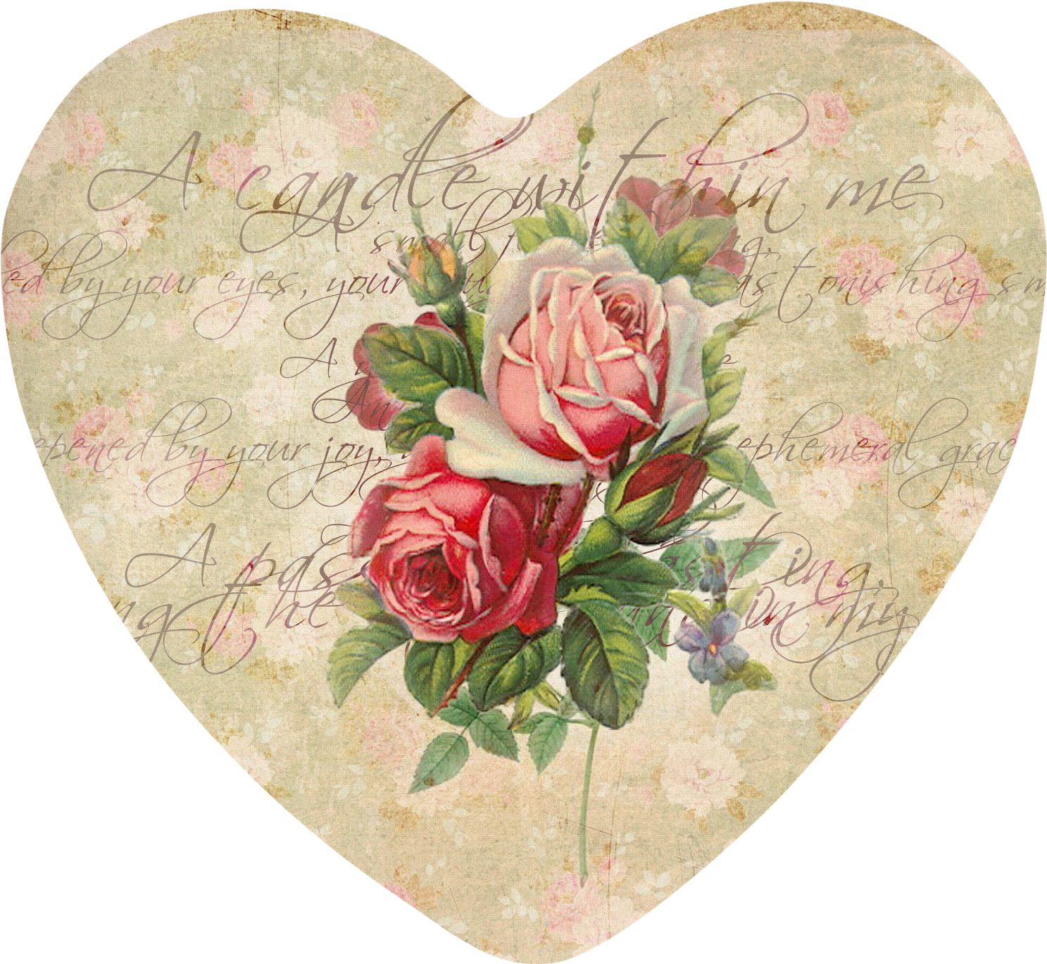 Vintage Heart Roses Love Note PNG