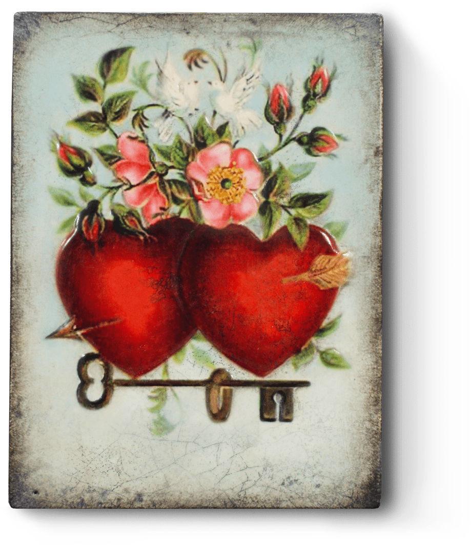 Vintage Heartsand Flowers Artwork PNG