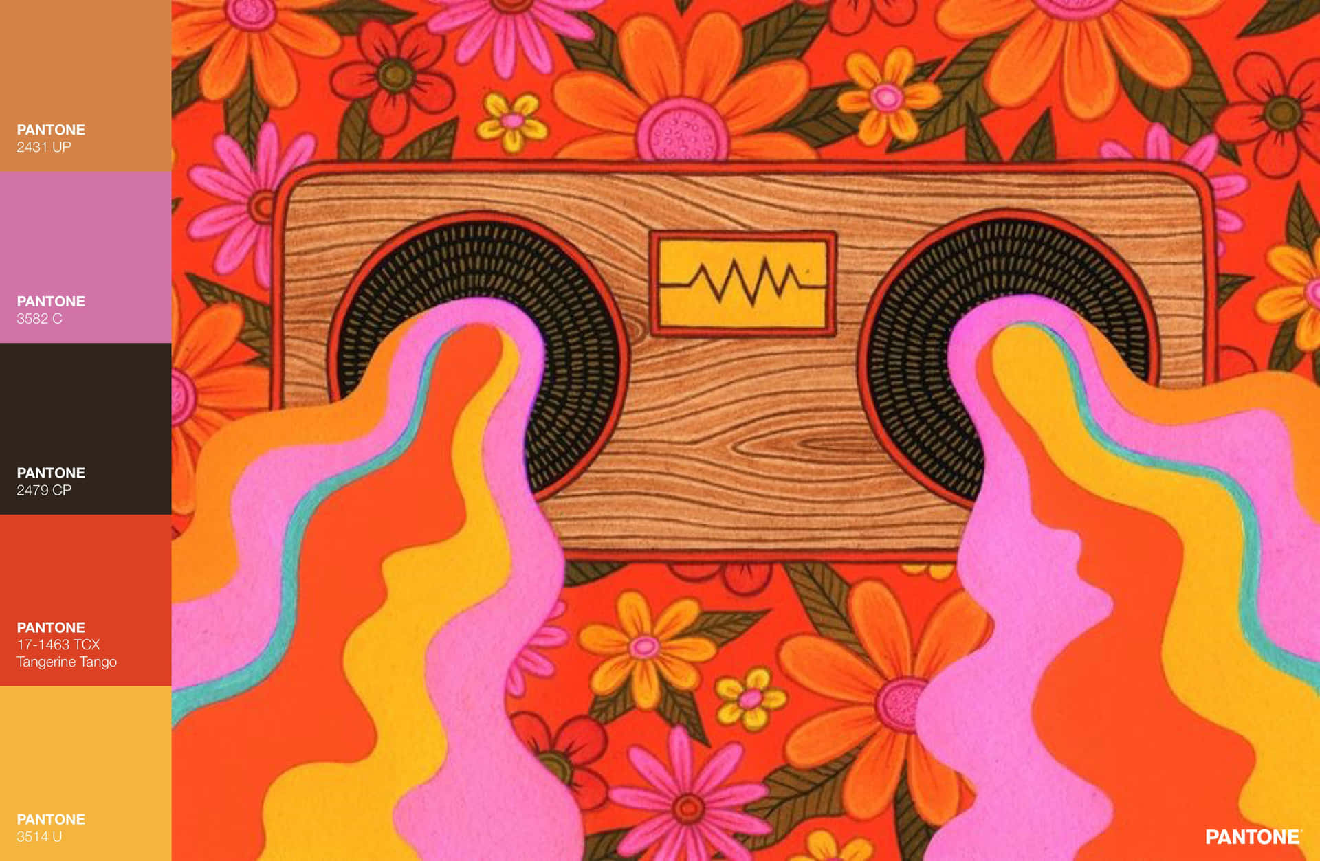 A Colorful Palette With A Radio And Flowers Wallpaper