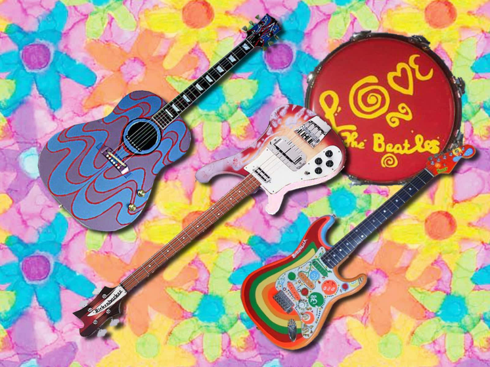 Vintage Hippie Stylized Guitars Wallpaper
