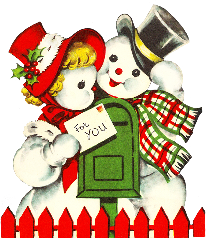Vintage Holiday Snowmanand Child PNG