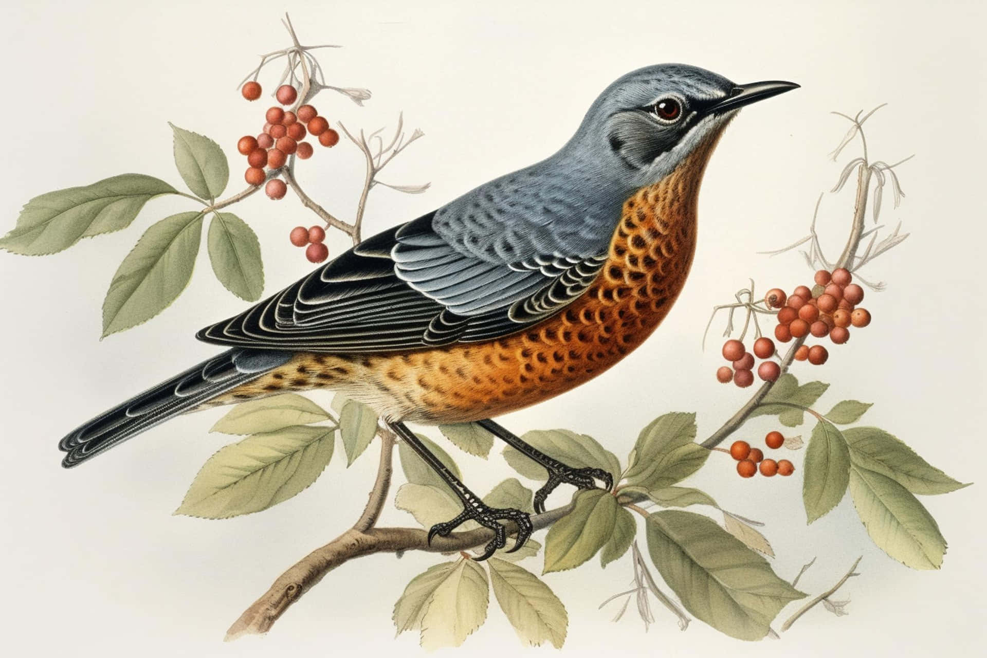 Vintage Illustrated Birdon Branch Wallpaper