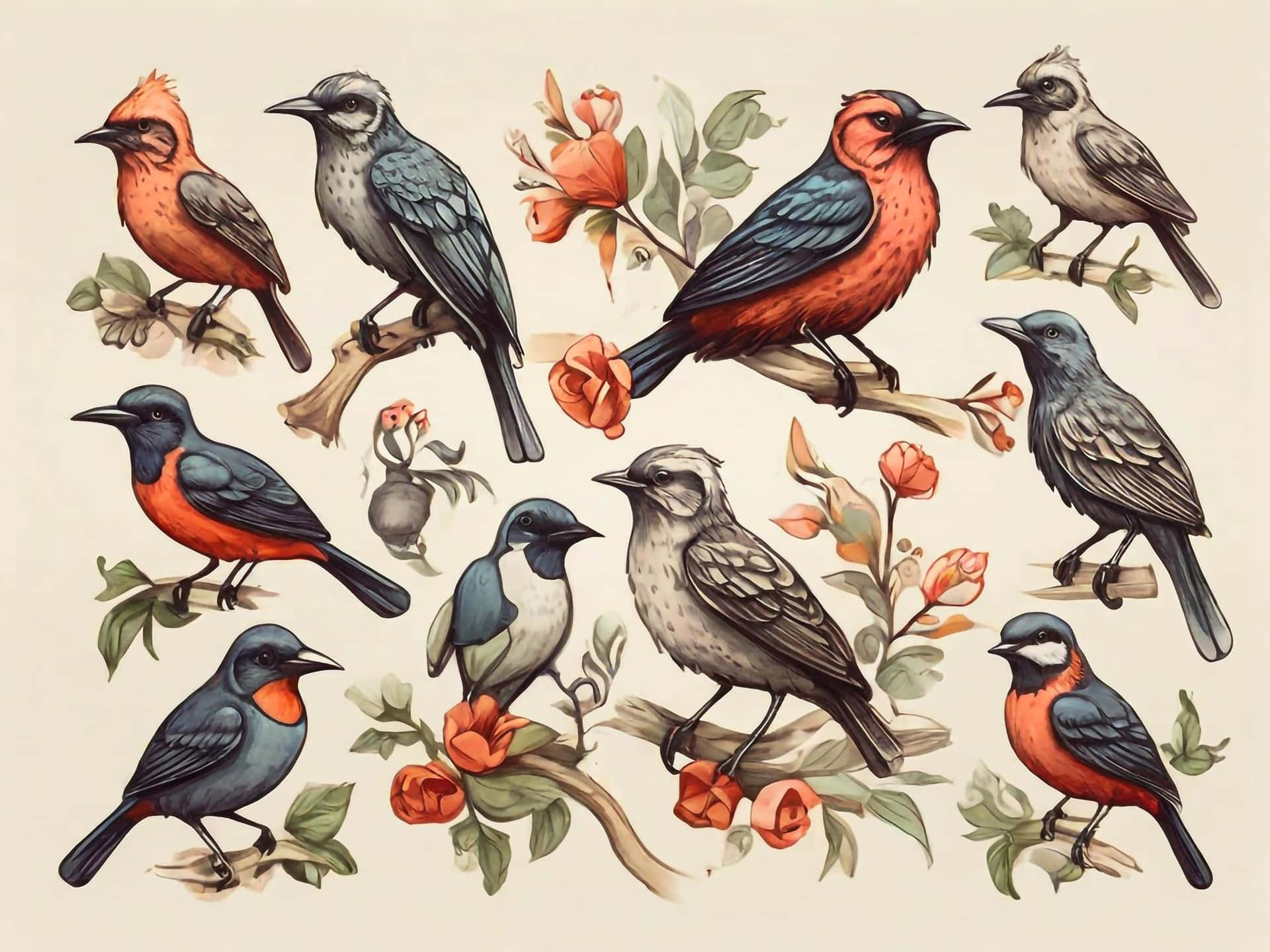 Vintage_ Illustrated_ Birds_ Collection.jpg Wallpaper
