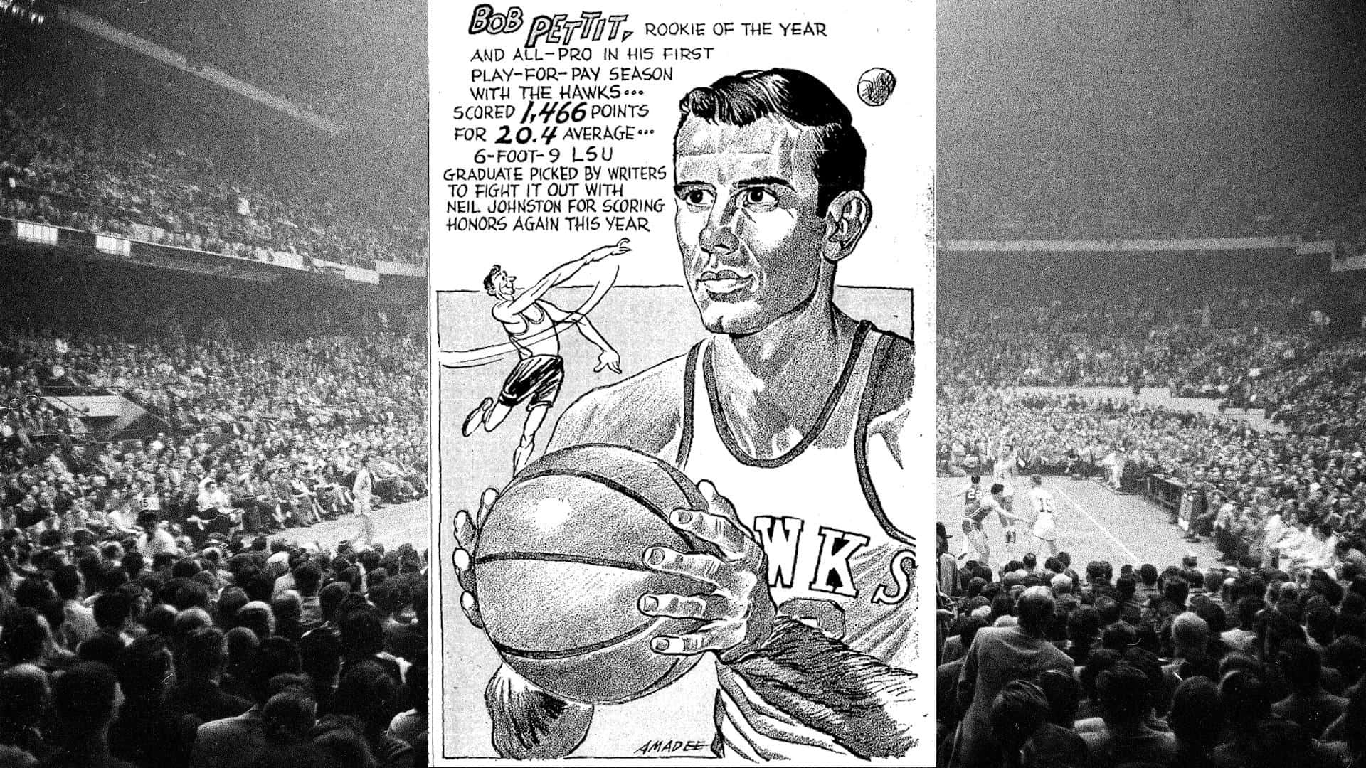 Vintage Illustreret Bob Pettit Basketball Motiv Wallpaper