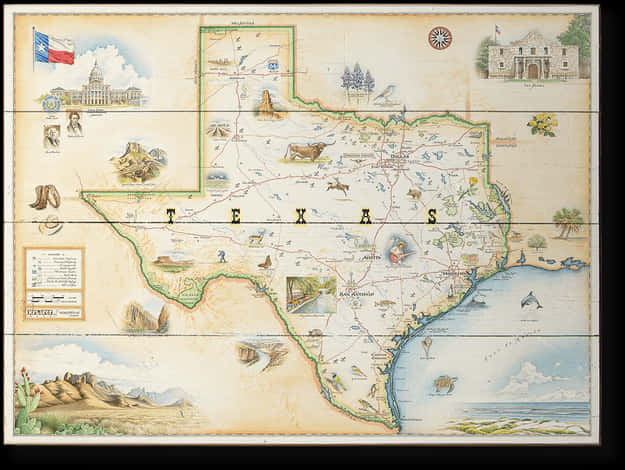 Vintage Illustrated Texas Map PNG