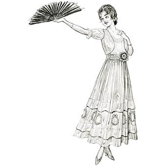 Vintage Illustration Elegant Woman With Fan PNG