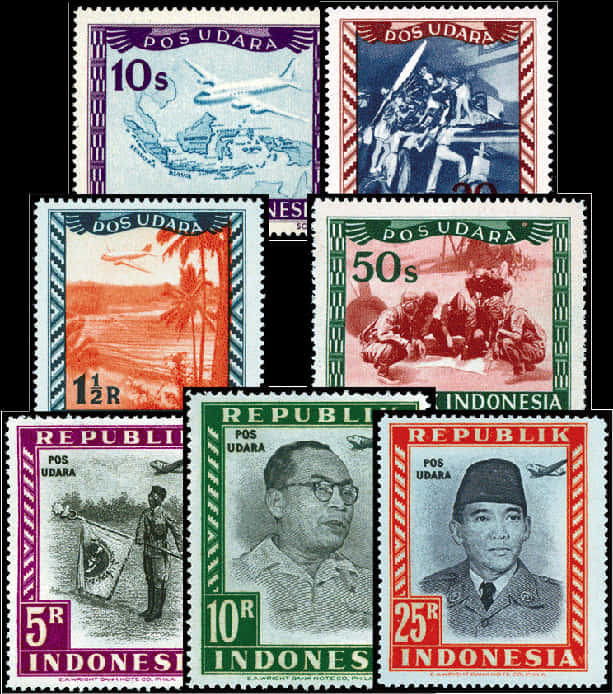 Vintage Indonesian Airmail Stamps PNG