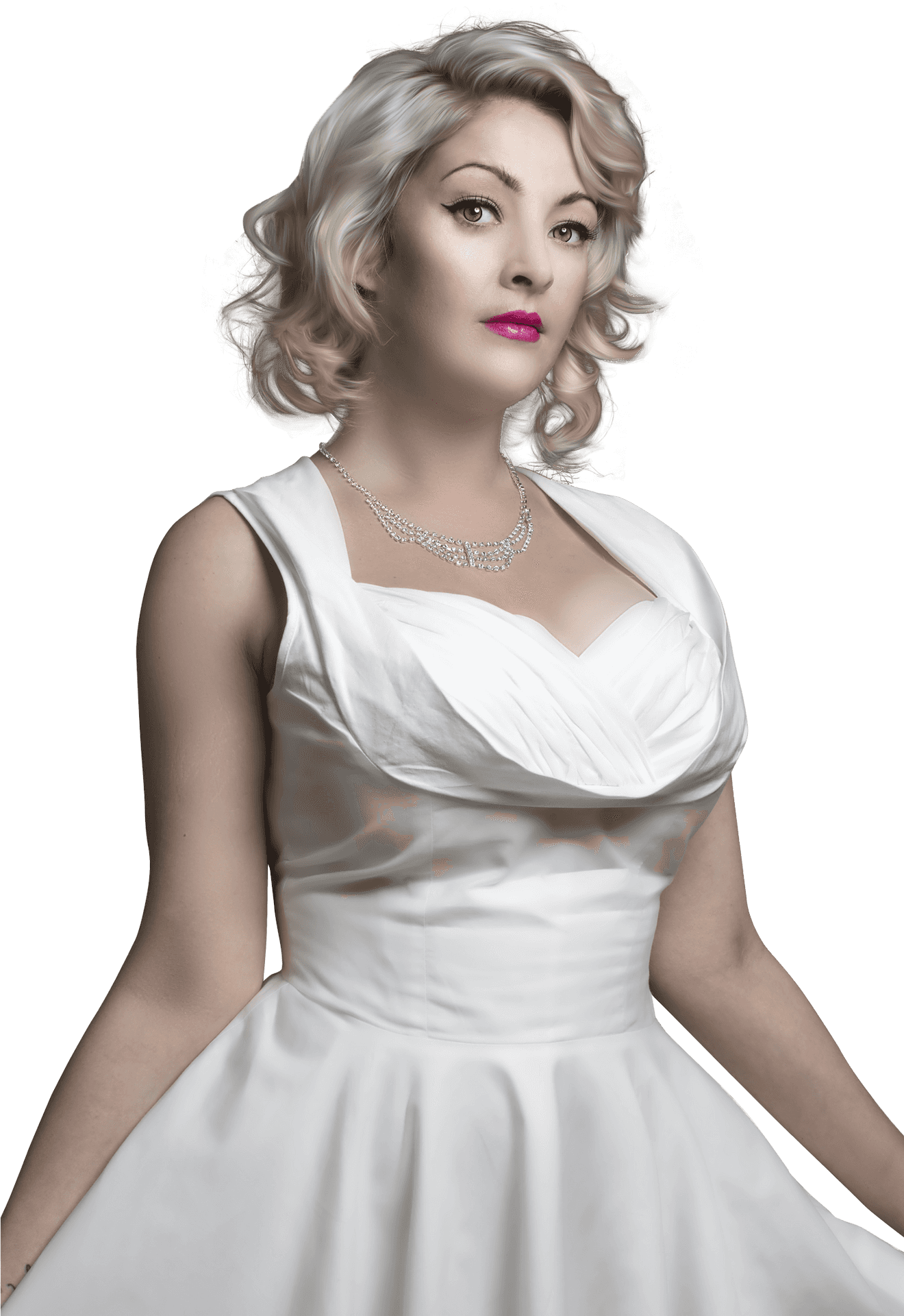 Vintage Inspired Modelin White Dress PNG