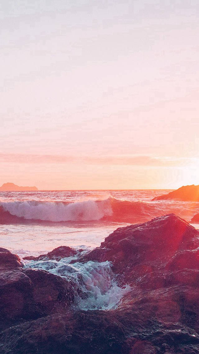 Vintage iPhone Nature Ocean Sunset Rocks Wallpaper