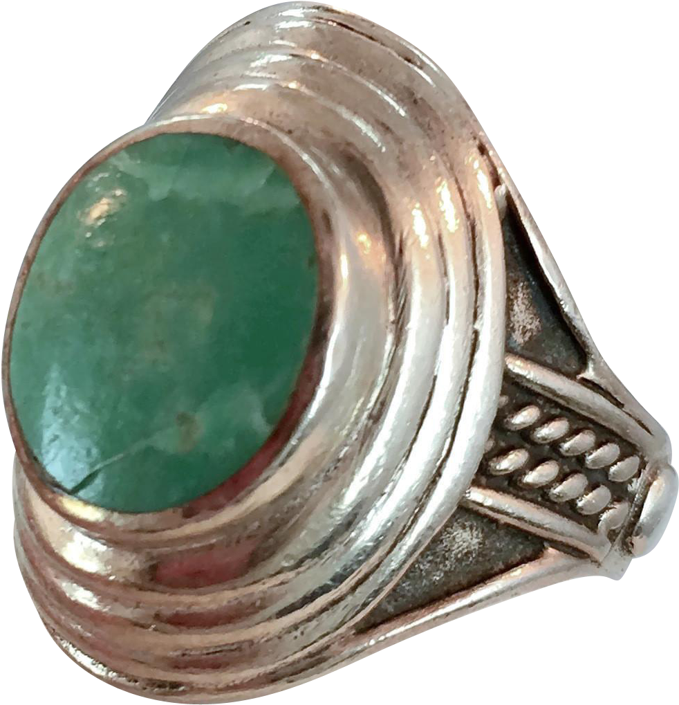 Vintage Jade Silver Ring PNG