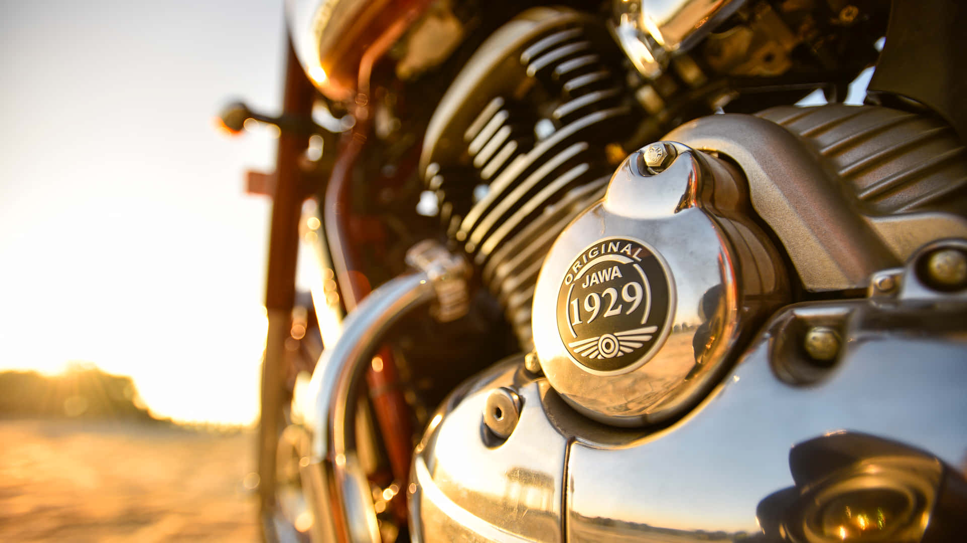 Moto Jawa Vintage Au Glow Du Coucher De Soleil Fond d'écran