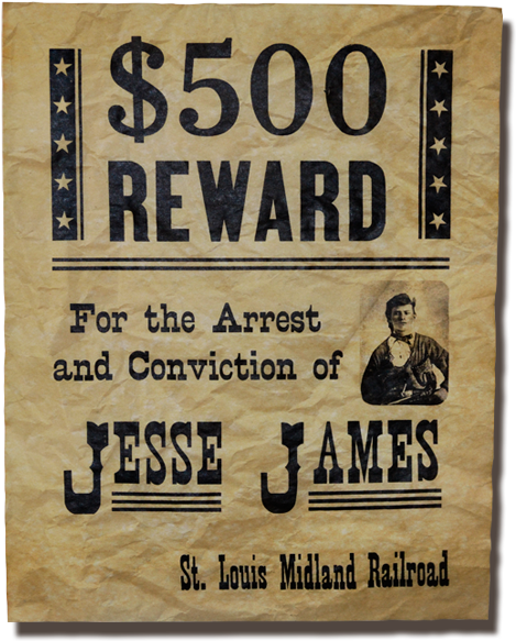 Vintage Jesse James Reward Poster PNG