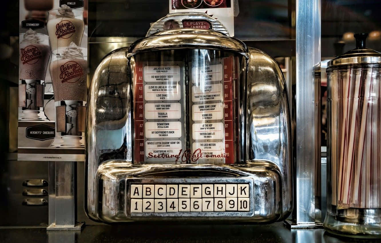 Vintage Jukebox In Retro Diner Wallpaper