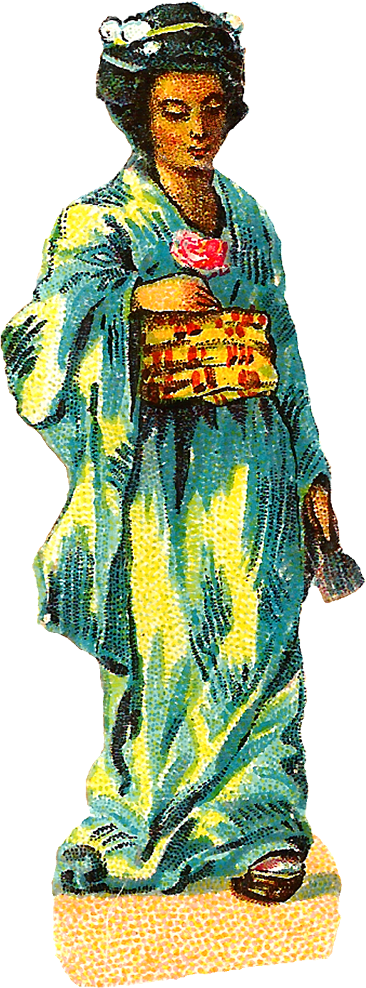Vintage Kimono Figure Illustration PNG