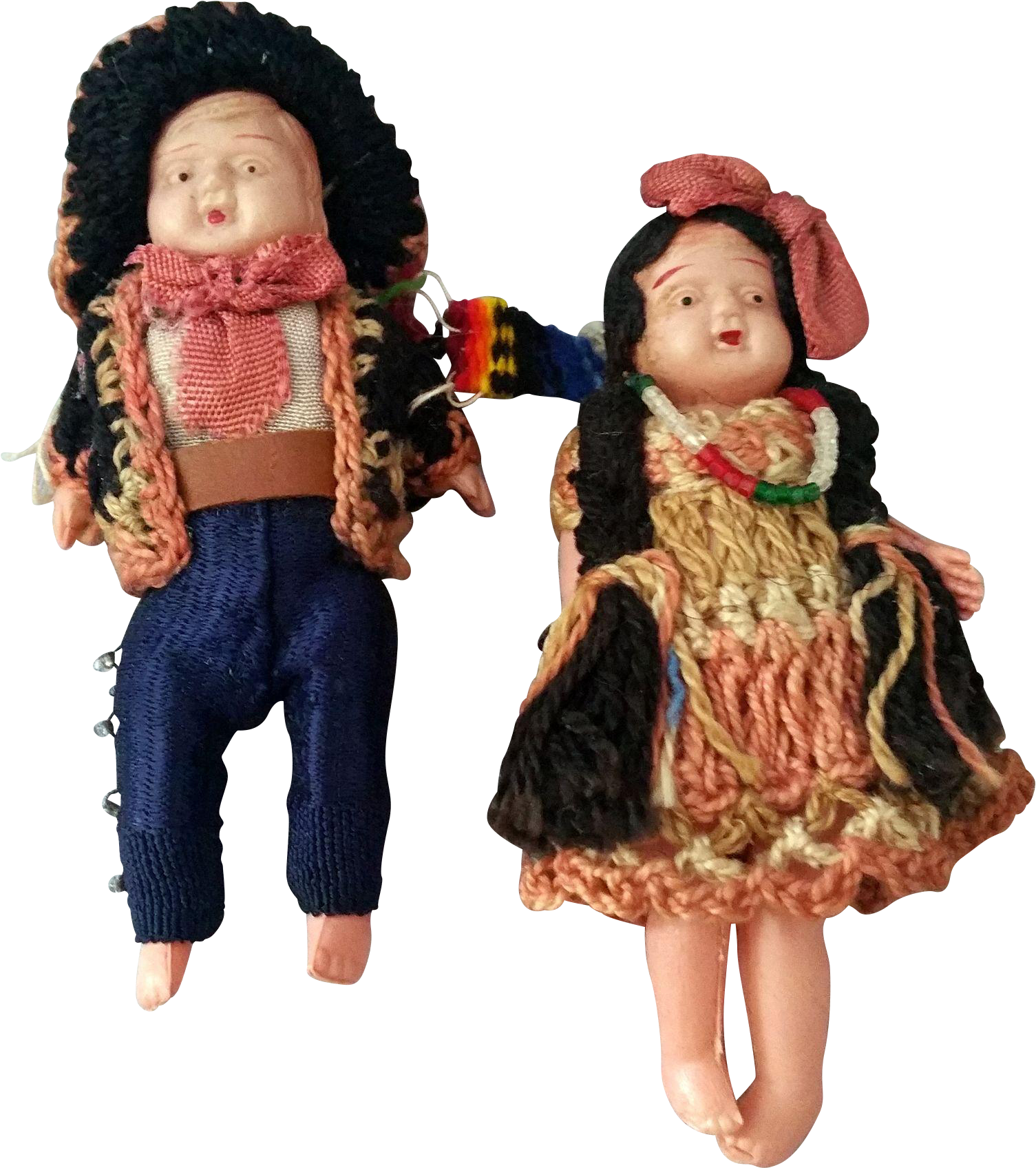 Vintage Knitted Dollsin Traditional Costumes PNG