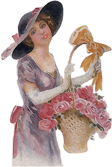 Vintage Ladywith Roses PNG