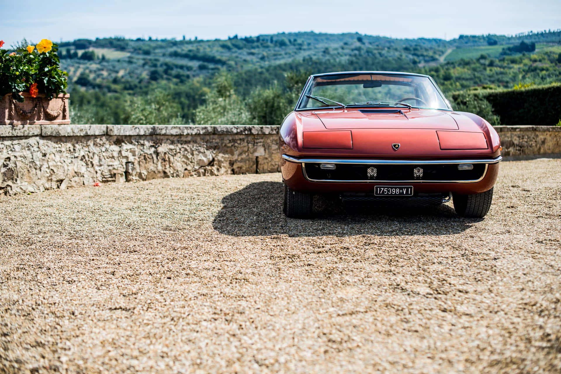 Vintage Lamborghini Islero Platteland Landgoed Achtergrond