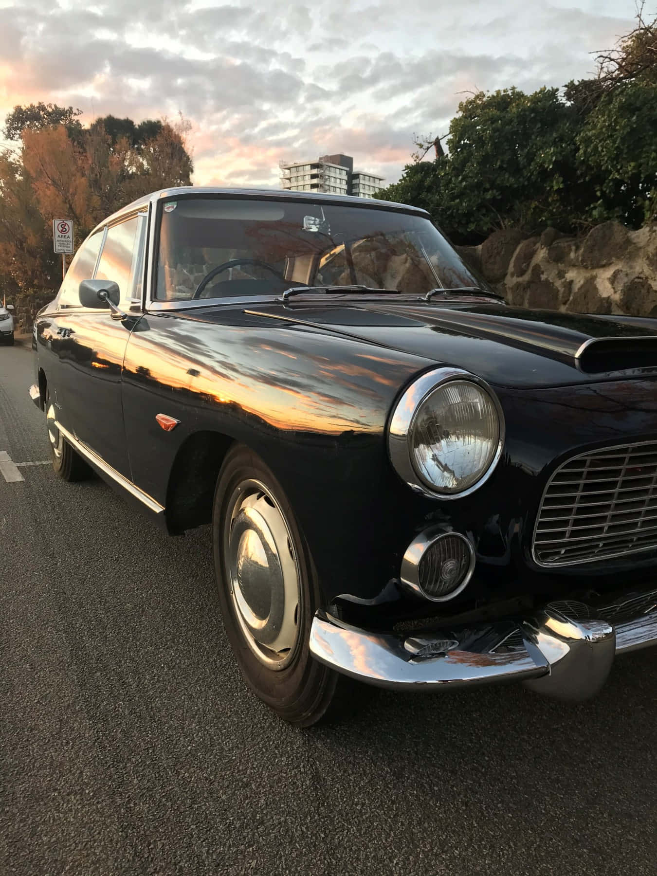 Vintage Lancia Flaminia Coupe Auringonlasku Taustakuva