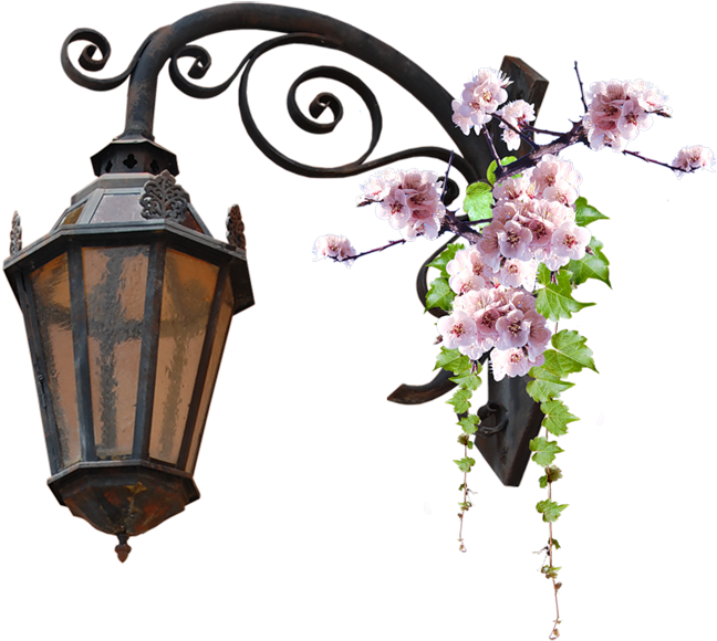 Vintage Lanternwith Blooming Flowers PNG