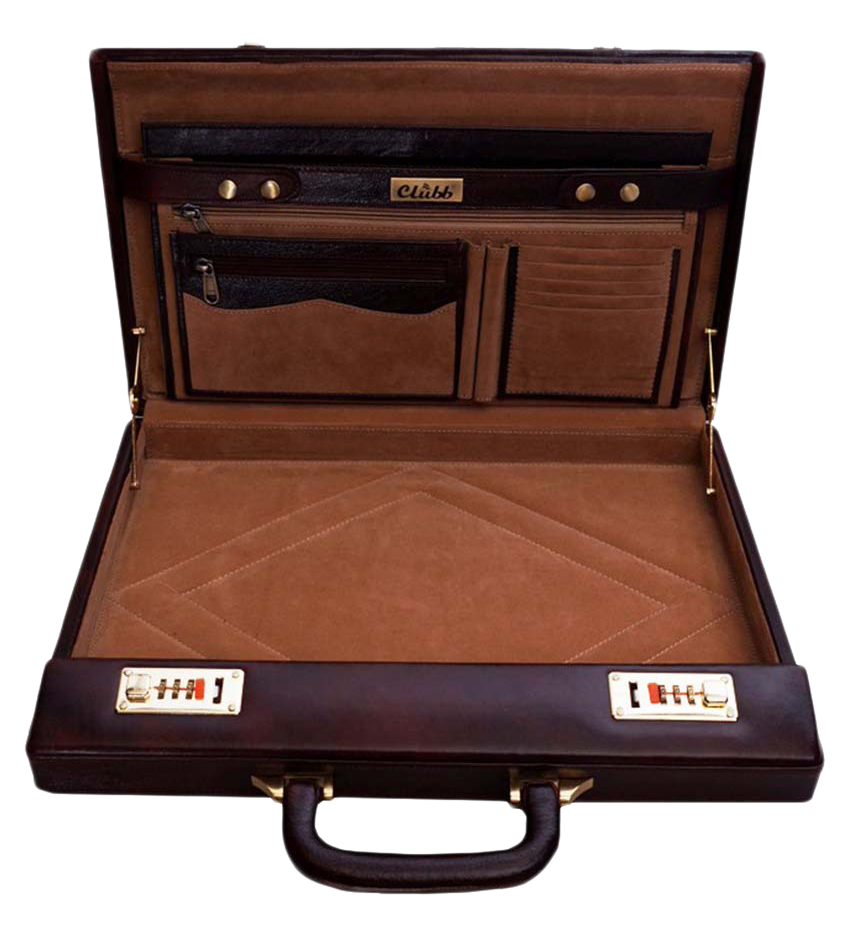 Vintage Leather Briefcase Open PNG