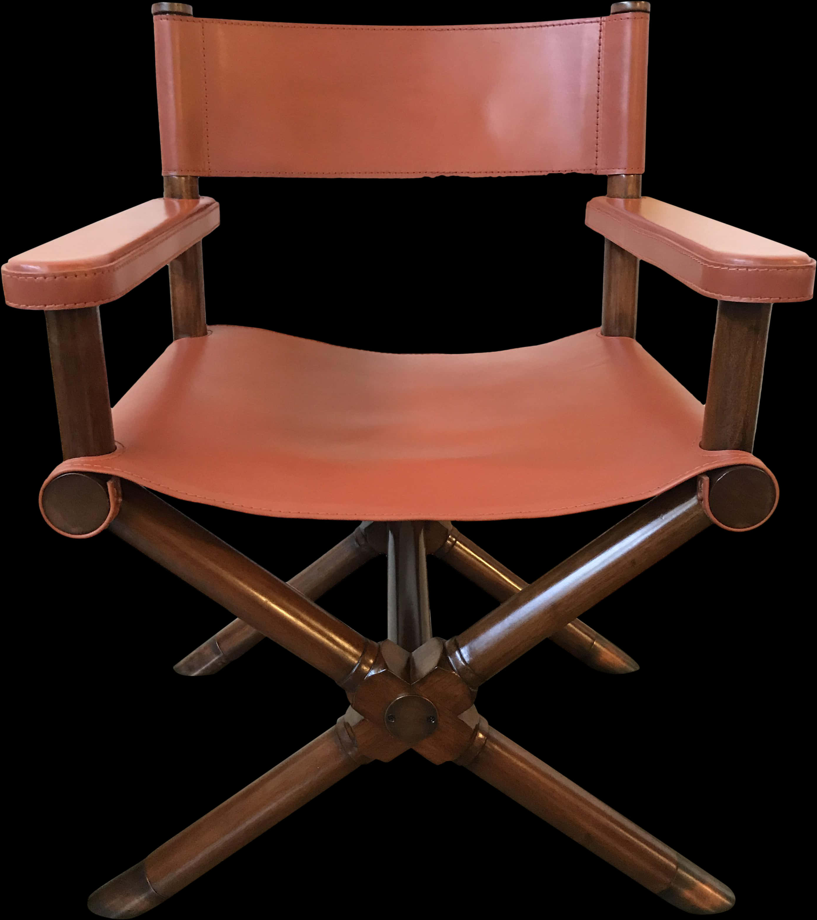 Vintage Leather Directors Chair Black Background PNG