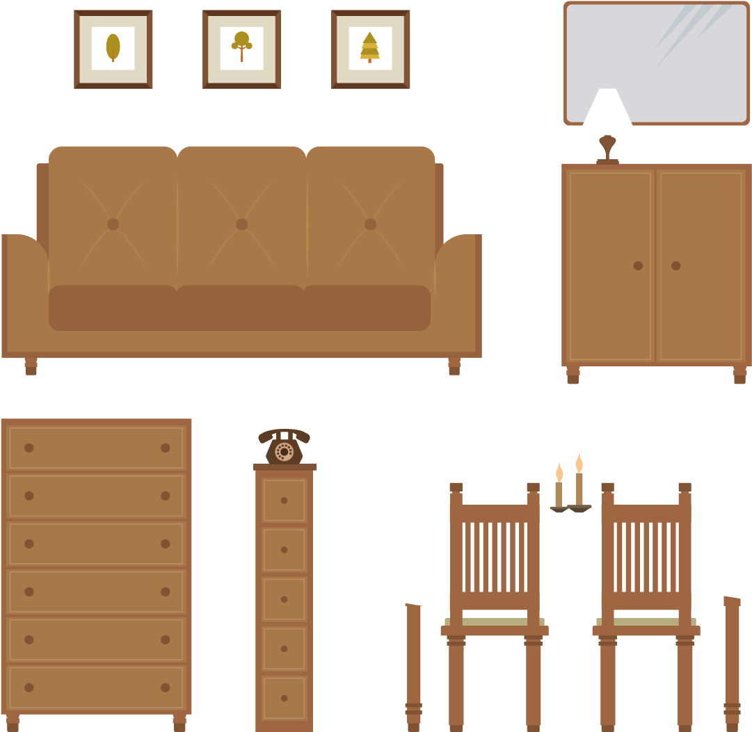 Vintage Living Room Furniture Layout PNG