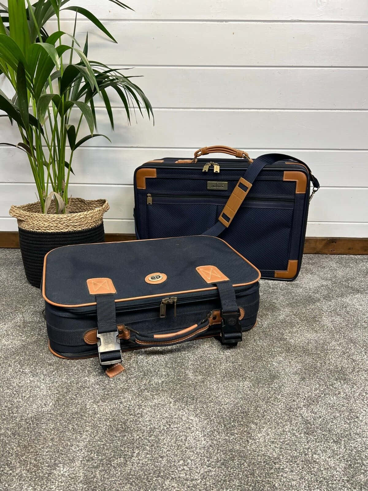 Vintage Luggage Set With Plant Wallpaper