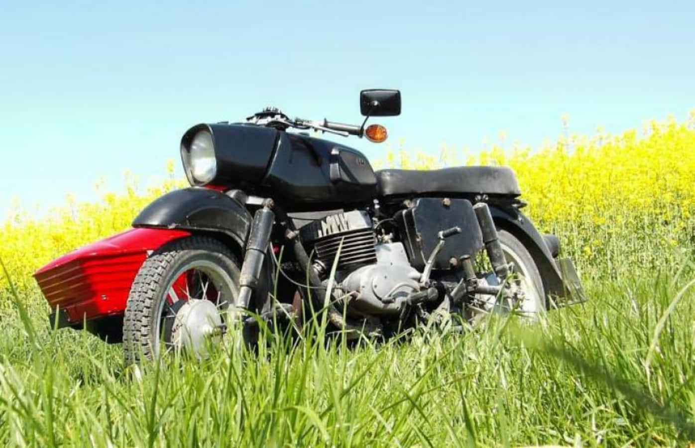 Vintage M Z Motorcycle With Sidecar In Field Wallpaper
