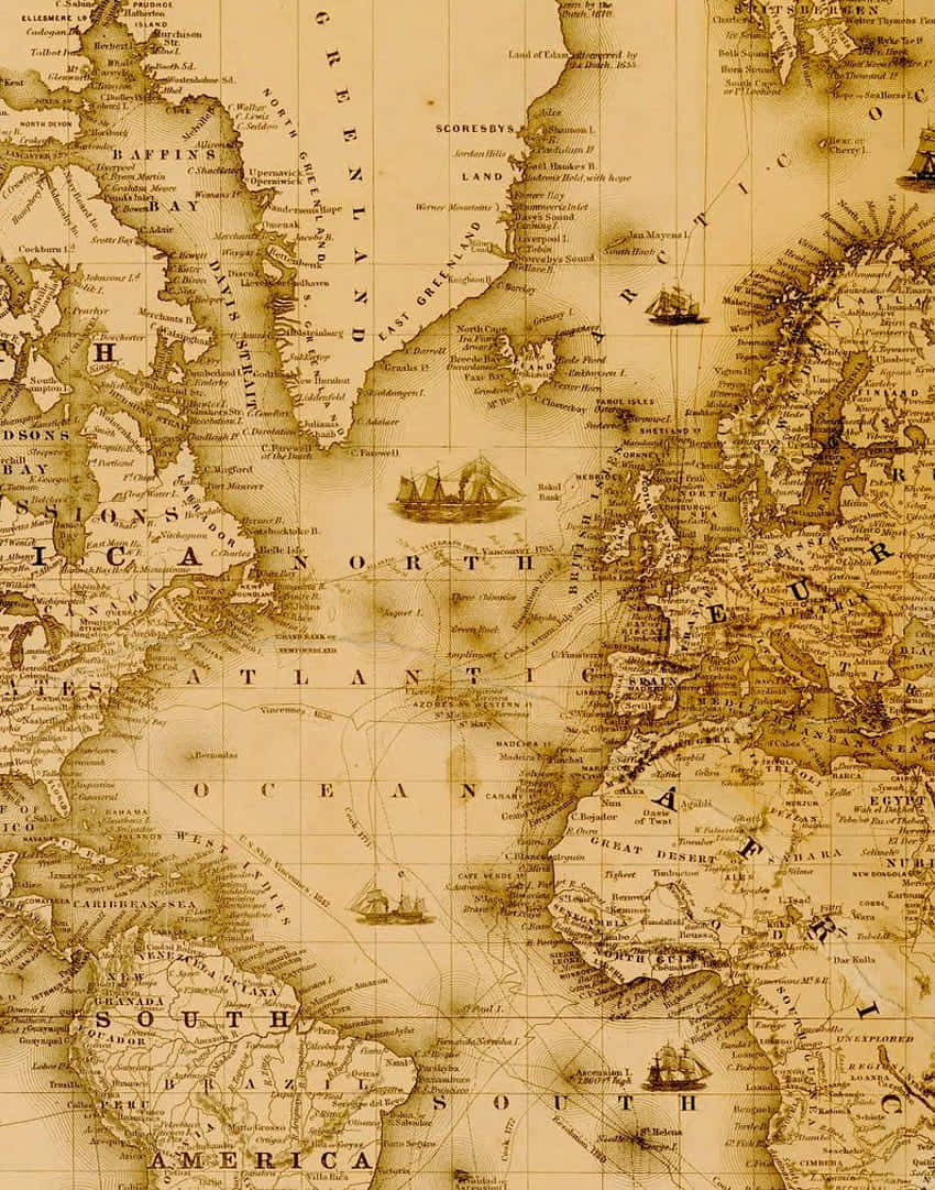 Vintage Map Atlantic Ocean Wallpaper