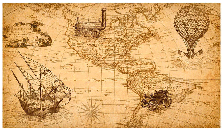 Vintage Map Transportation Evolution Wallpaper