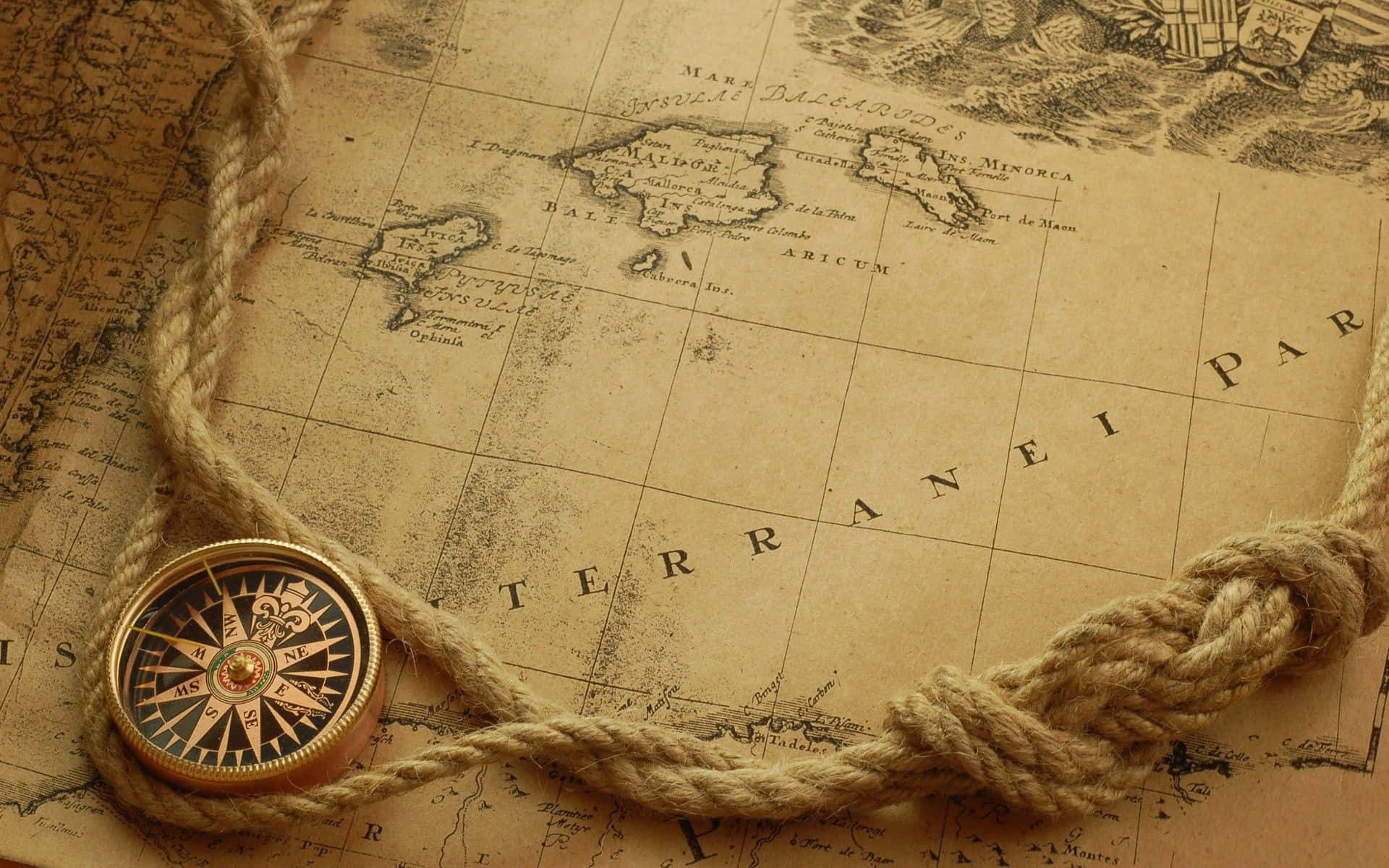 Vintage Mapand Compasswith Rope Wallpaper