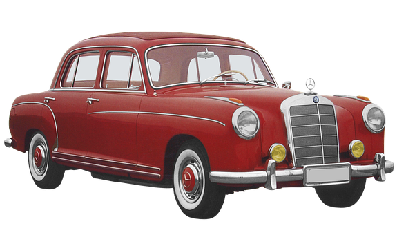 Vintage Mercedes Benz Red Sedan PNG