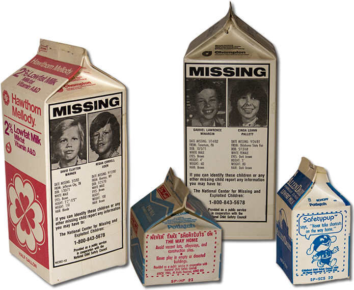 Vintage Missing Children Milk Cartons PNG