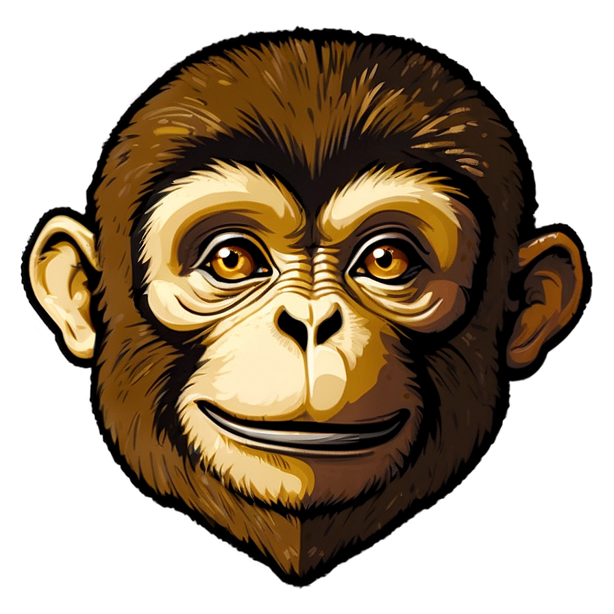 Vintage Monkey Face Art Png Deo PNG