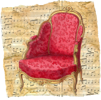 Vintage Musical Armchairon Sheet Music Background PNG